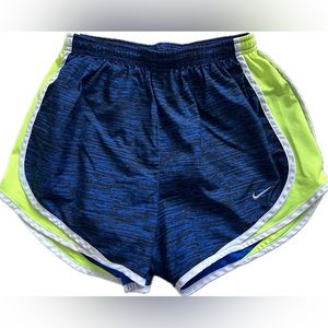 Nike tempo run shorts in blue / yellow trim size small